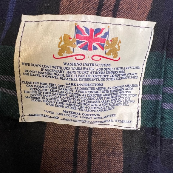 Vintage Castlebrooke Made in England Waxed Cotton Jacket Wool Blend Lining Sz L - Picture 7 of 9